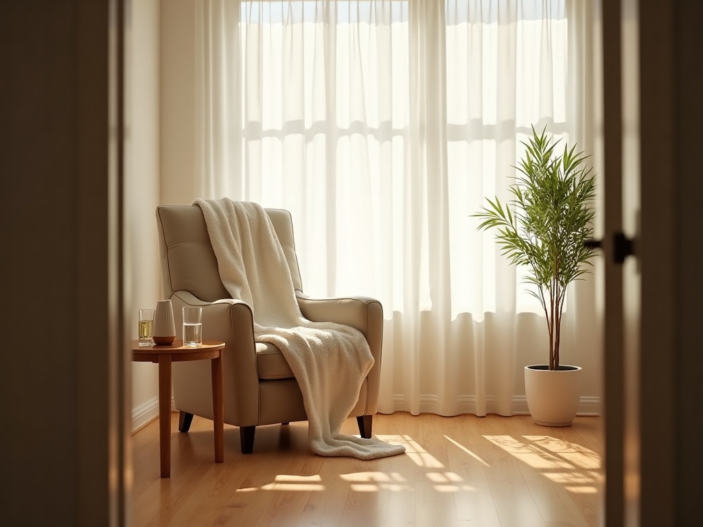 A softly lit, welcoming hypnotherapy office in Durham, NC set up for a session exploring how does hypnotherapy address root causes