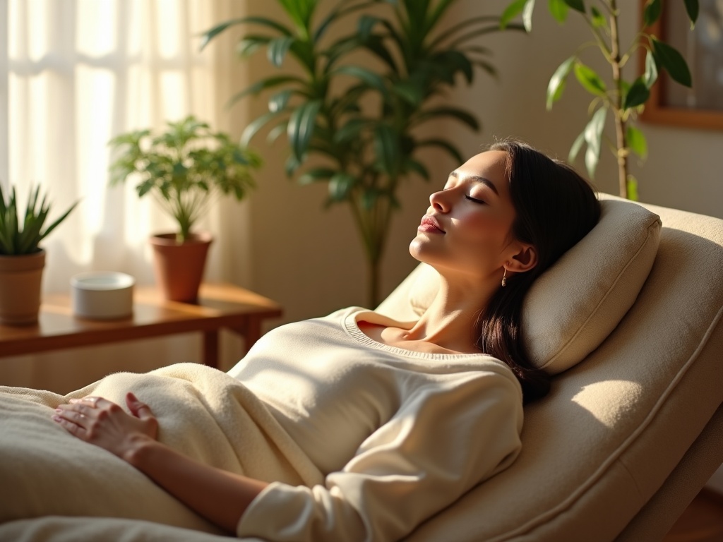 A warm, softly lit hypnotherapy consultation room that illustrates the difference between hypnotherapy and hypnosis through its calm, intentional setting